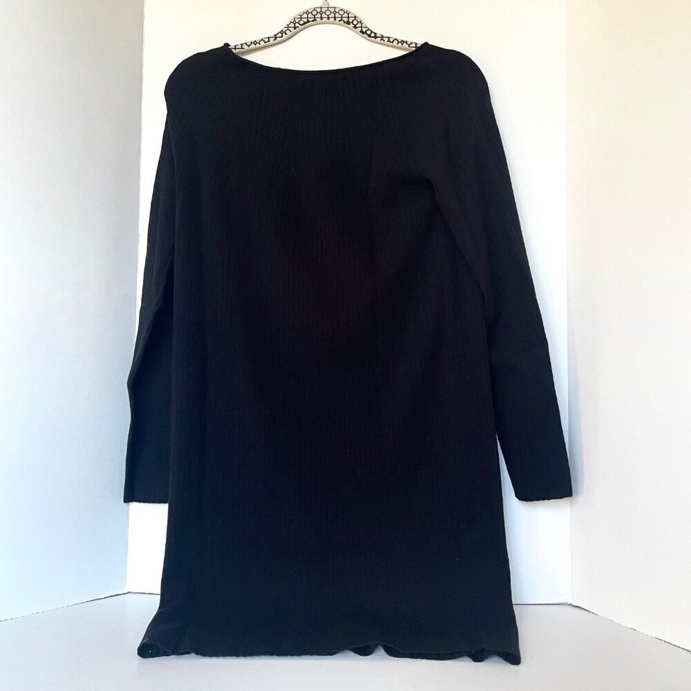 Vince Black Merino Wool Rib Knit Dress Small Scoop Neck Long Sleeve - Picture 4 of 9